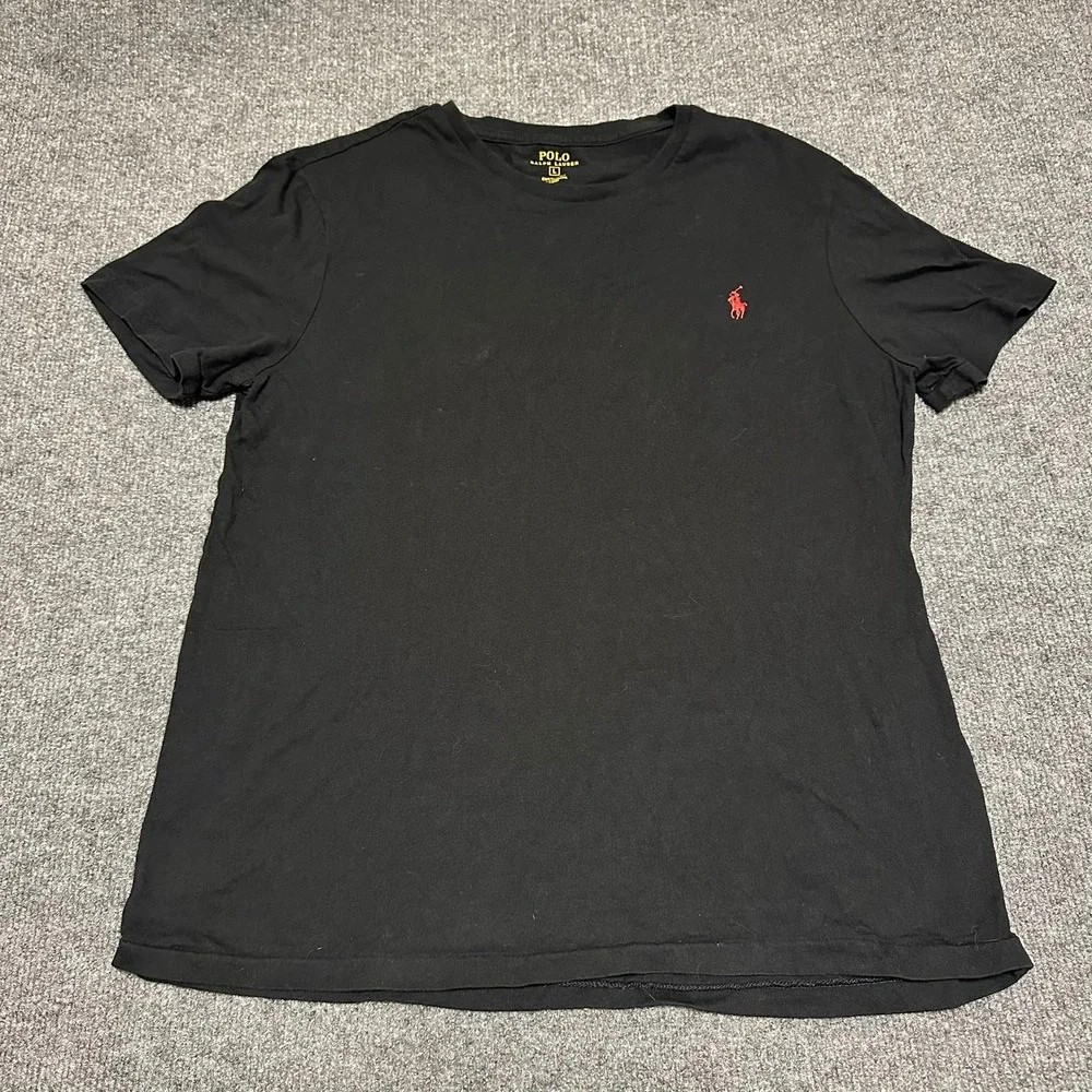 Polo Ralph Lauren Mens Custom Fit Crew Neck T-Shirt Black Red Pony Logo Size L